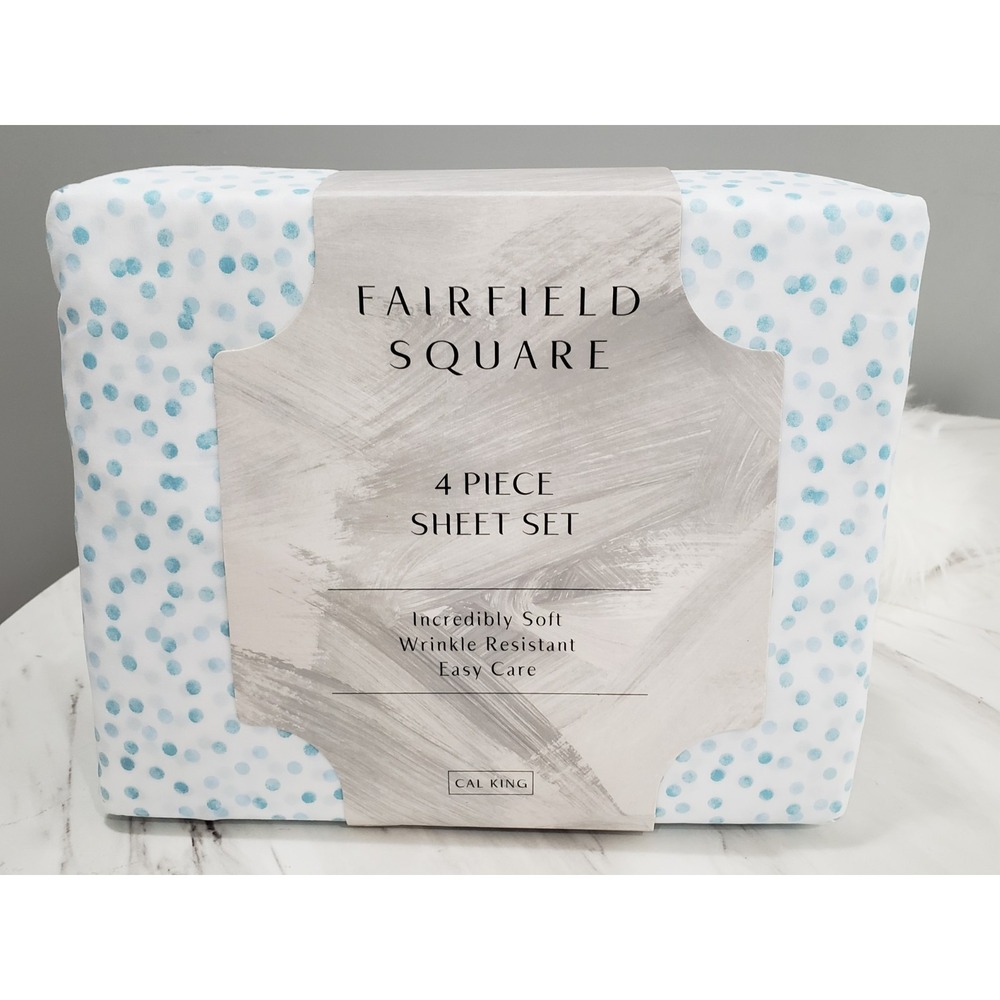 NEW CALIFORNIA CALI KING SHEET SET BLUE POLKA DOT CONFEETI FAIRFIELD SQUARE